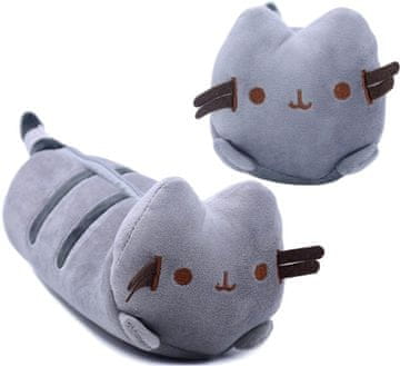 Camerazar Plišasta mačja šolska torba za svinčnike in kozmetiko, siva, 22x8x7 cm