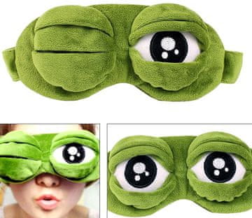 Camerazar Mekana maska za oči z zaspano trakom, zelena žaba, 100% poliester, 20 cm