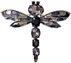 Camerazar Elegantna broža z zmajem in črnimi kristali, izdelana iz of špikerske zlitine, dimenzije 6x5,5 cm