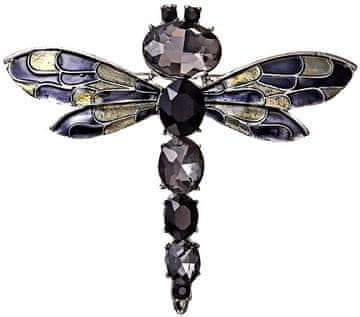 Camerazar Elegantna broža z zmajem in črnimi kristali, izdelana iz of špikerske zlitine, dimenzije 6x5,5 cm