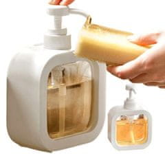 Camerazar Dispenzer za tekoče milo 300 ml, bel s prozornim panelom, plastičen, dimenzije 10,2 x 7,5 cm