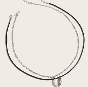 Camerazar Magnetni verižici za pare 2v1, srčast dizajn, srebrna in črna, dolžina 50+5 cm