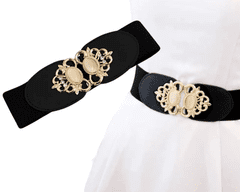 Camerazar Elastični ženski pas s zlatim okrasnim sponko, črni, širina 7 cm, dolžina 62-68 cm