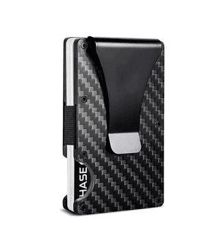 Camerazar Moška kovinska škatlica za kartice z RFID zaščito, črna karbonska vlakna, dimenzije 5.4x8.6 cm
