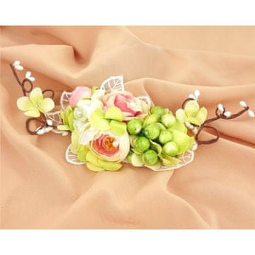 Flamenco Mystique Ročno izdelan glavnik za lase s cvetličnim ornamentom in čipko, rdeč, 21x9 cm