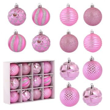 Flamenco Mystique Set 12 božičnih okraskov v obliki kroglic, premer 6 cm, plastični
