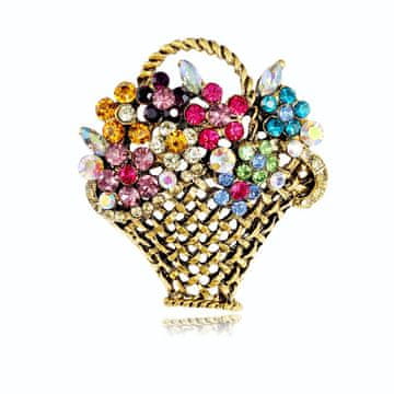 Flamenco Mystique Elegantna okrasna broška Kristalna košarica s cvetjem, dimenzije 3,9 x 4,3 cm, brez niklja in kroma