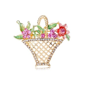Flamenco Mystique Kristalna broška v obliki košarice s cvetlicami, 4,2 x 3,8 cm, brez niklja in kroma