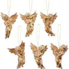 Flamenco Mystique Zlate viseče okraske - set 6 angelov za božično drevesce, dolžina 6 cm, premer 4 cm