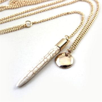 Flamenco Mystique Večplastni Ogrlica s Podolžnim Kamnom, Bela, Iz Običajnih Kovin, Dolžina 46 cm