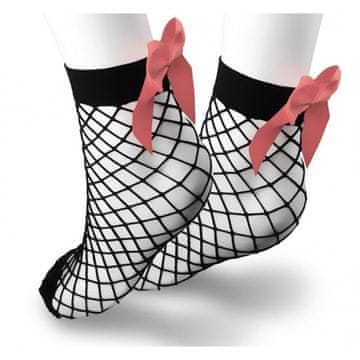 Flamenco Mystique Mrežaste nogavice z veliko rožnato pentljo, elastične, univerzalna velikost