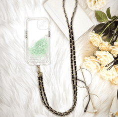 Camerazar Elegantna ključa in telefonska obesek z vrvico, črna/zlata, ekokoža/kovina, 120 cm