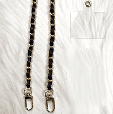 Camerazar Elegantna ključa in telefonska obesek z vrvico, črna/zlata, ekokoža/kovina, 120 cm