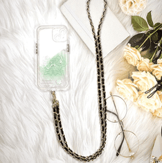 Camerazar Elegantna ključa in telefonska obesek z vrvico, črna/zlata, ekokoža/kovina, 120 cm