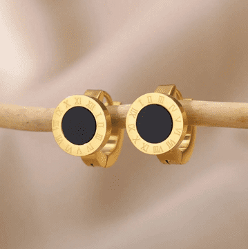 Camerazar Pozlačene uherske jeklene uhani s črnim številčnikom