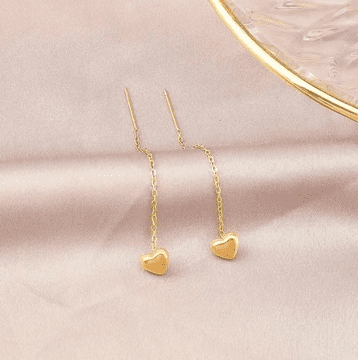 Camerazar Zlato obarvani uhani iz kirurškega jekla z verigo v obliki srca