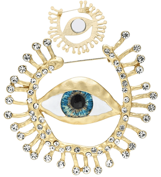 Camerazar Krožni zatič broška zlatna s cirkoni in modrim očesom