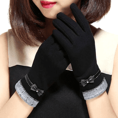 Camerazar Elegantne ženske zimske rokavice z dotikovno funkcijo, vodoodporne, poliester, črne - 22.5 cm