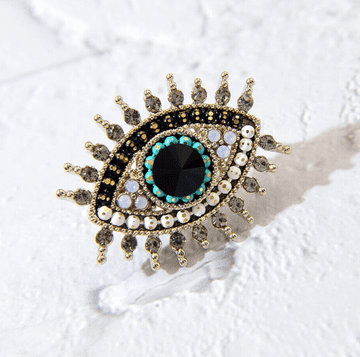 Camerazar Broška z zlatega materiala z zirkonom in črnim očesom, kovinska igla za perle