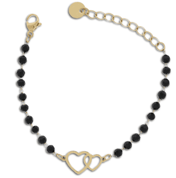 Camerazar Zlati zlatnik iz kirurške jekla s črnimi perlami v obliki srca