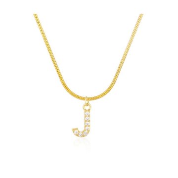 Flamenco Mystique Ogrlica iz kirurgičnega jekla s črko J, pozlačena s 14K zlatom, svetlo zlata barva, dolžina 46 cm