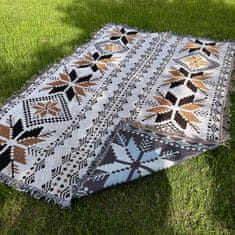 Flamenco Mystique Dvostranska BOHO odeja s karo vzorom in resicami, 130x180 cm, 100% bombaž