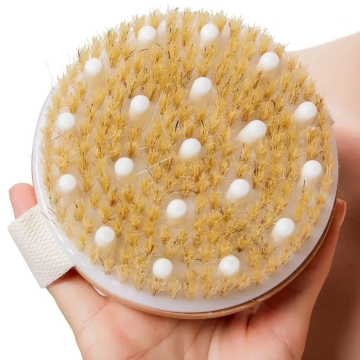 Camerazar Naravni bambusov čopič za suho masažo s silikonskimi izboklinami