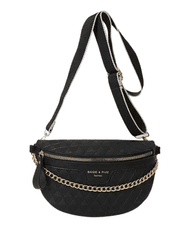 Camerazar Črna usnjena prešita crossbody torba z verižnim pasom