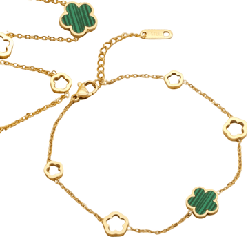 Camerazar Zlatna zapestnica iz kirurškega jekla z zelenim cvetom