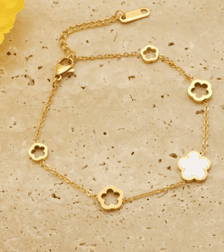 Camerazar Zlatna zapestnica iz kirurške jekla z belim cvetom