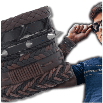 Camerazar Set 6 rjavih moških usnjenih zapestnic z regulacijo