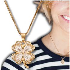 Camerazar Zlat necklace z cirkoni iz kirurškega jekla 316L štiriperesna deteljica