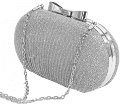 Camerazar Elegantna ženska večerna torbica s sijočim brokatom, srebrna, sintetični material, 19,5 x 11 cm