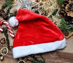 Camerazar Unisex klobuk Santa Claus iz rdečega velvetnega materiala, velikosti 30x25 cm, z belo sintetično krzno