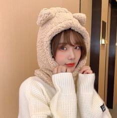 Camerazar Ženska zimska kapa 2 v 1 z kapuco in ušesi, bežna, univerzalna velikost, material poliester