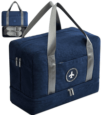 Camerazar Prostrana vodoodporna potovalna torba za telovadnico, temno modra, nylon Oxford, 39x30x18 cm