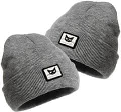 Camerazar Ženska topla kapica s črtami in mačko, siva, akrilna pletenina, univerzalna velikost