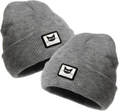 Camerazar Ženska topla kapica s črtami in mačko, siva, akrilna pletenina, univerzalna velikost