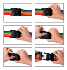 Camerazar Varnostni pas za kovček s geslom s sponko, mavričen, polipropilenski najlon, 200 cm