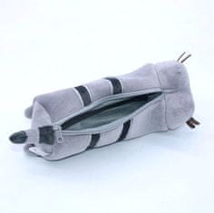 Camerazar Plišasta mačja šolska torba za svinčnike in kozmetiko, siva, 22x8x7 cm