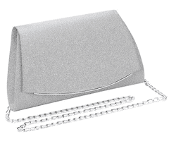 Camerazar Elegantna večerna torbica preko ramena, srebrni brokatni sintetični material, 24x14x5,5 cm