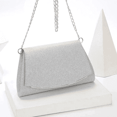 Camerazar Elegantna večerna torbica preko ramena, srebrni brokatni sintetični material, 24x14x5,5 cm