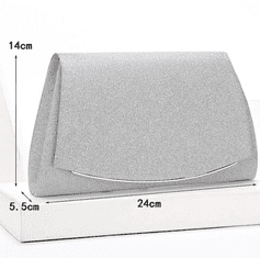 Camerazar Elegantna večerna torbica preko ramena, srebrni brokatni sintetični material, 24x14x5,5 cm