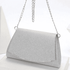 Camerazar Elegantna večerna torbica preko ramena, srebrni brokatni sintetični material, 24x14x5,5 cm