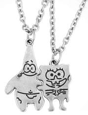 Camerazar Dvojica Prijateljskih Ogrlic SpongeBob in Patrick, Srebrna Barva, Dolžina 60 cm