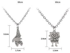 Camerazar Dvojica Prijateljskih Ogrlic SpongeBob in Patrick, Srebrna Barva, Dolžina 60 cm
