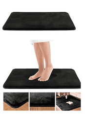 Camerazar Črna kopalniška preproga s protizdrsno gumo in absorpcijsko peno, gladek vzorec, 40x60 cm