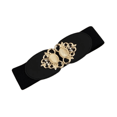 Camerazar Elastični ženski pas s zlatim okrasnim sponko, črni, širina 7 cm, dolžina 62-68 cm