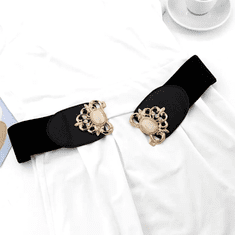 Camerazar Elastični ženski pas s zlatim okrasnim sponko, črni, širina 7 cm, dolžina 62-68 cm