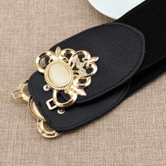 Camerazar Elastični ženski pas s zlatim okrasnim sponko, črni, širina 7 cm, dolžina 62-68 cm